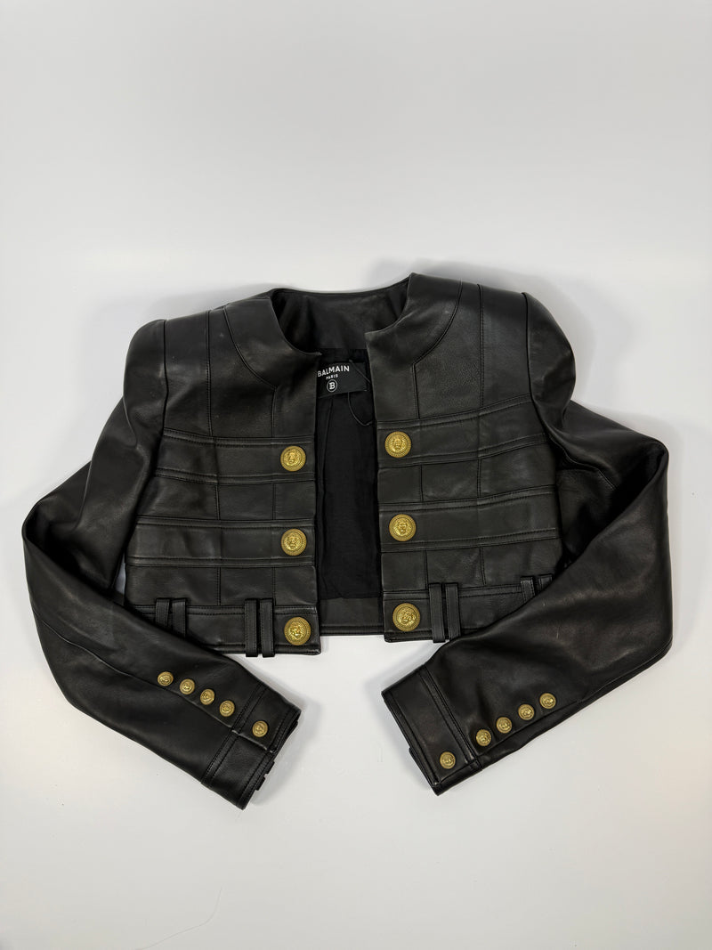 Balmain Cropped Leather Jacket (Size FR36/UK8)