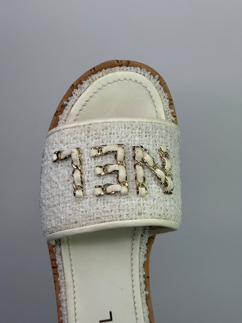 Chanel CC Tweed Mules (Size 40.5/UK7.5)