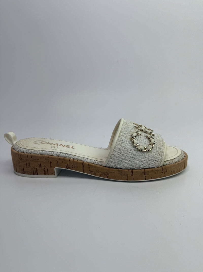 Chanel CC Tweed Mules (Size 40.5/UK7.5)