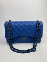 Chanel Jumbo Classic Double Flap In Blue Caviar Leather With RHW