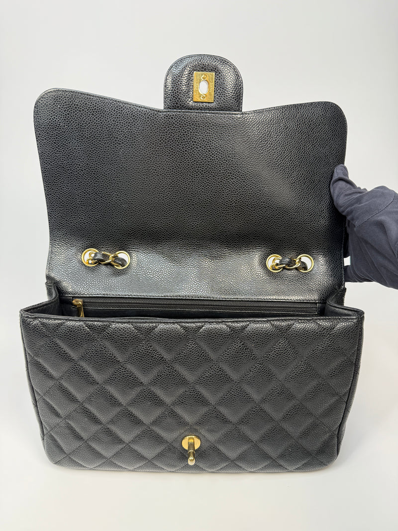 Chanel Classic Jumbo Single Flap In Black Caviar Leather With GHW