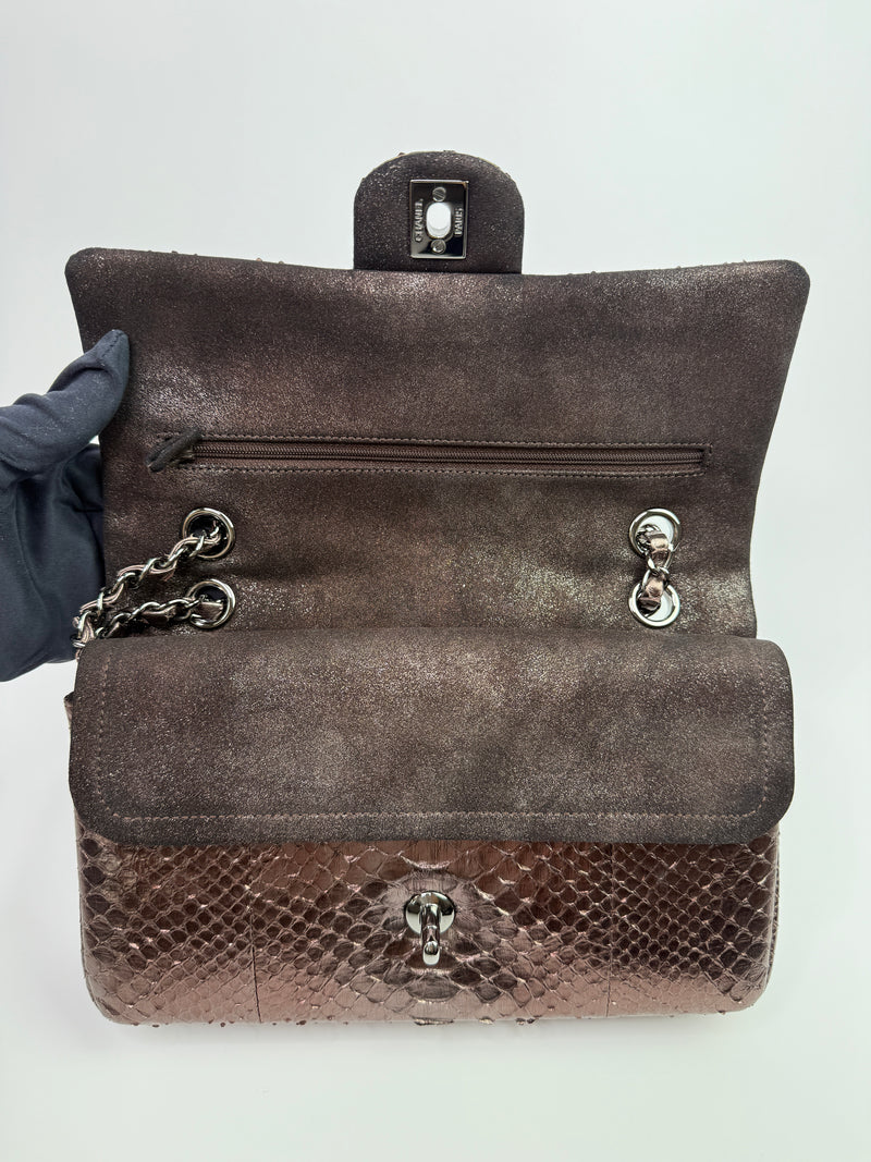 Chanel Medium Double Flap Bag In Brown Python With SHW