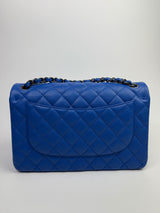 Chanel Jumbo Classic Double Flap In Blue Caviar Leather With RHW