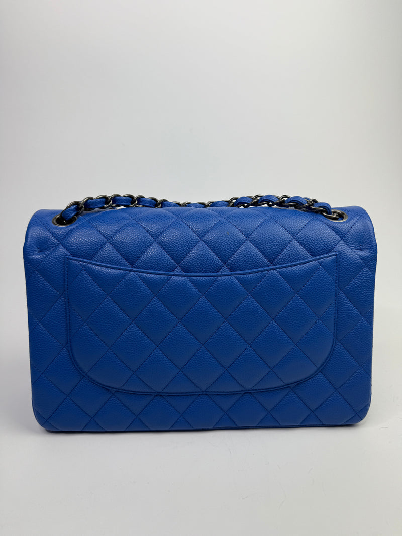 Chanel Jumbo Classic Double Flap In Blue Caviar Leather With RHW