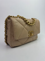 Chanel 19 Small Flap Bag In Beige Lambskin Leather