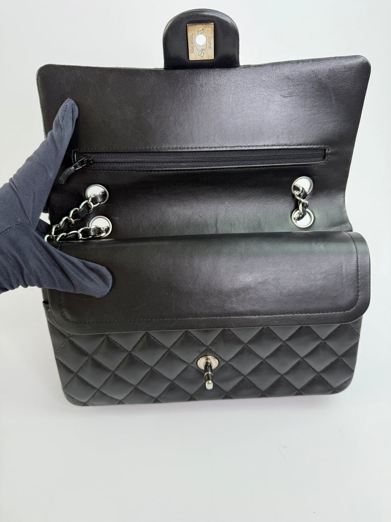 Chanel Medium Classic Double Flap Black Lambskin Leather With SHW