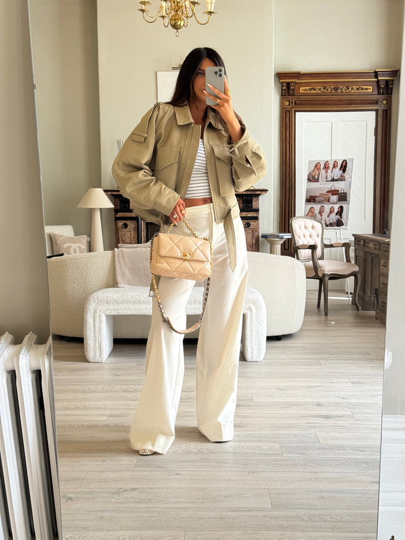 Chanel 19 Small Flap Bag In Beige Lambskin Leather