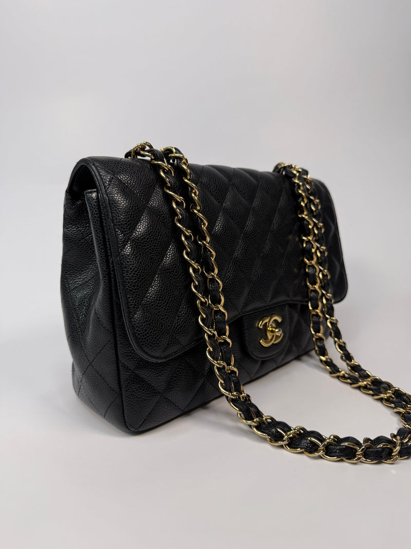 Chanel Classic Jumbo Single Flap In Black Caviar Leather With GHW
