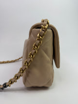 Chanel 19 Small Flap Bag In Beige Lambskin Leather