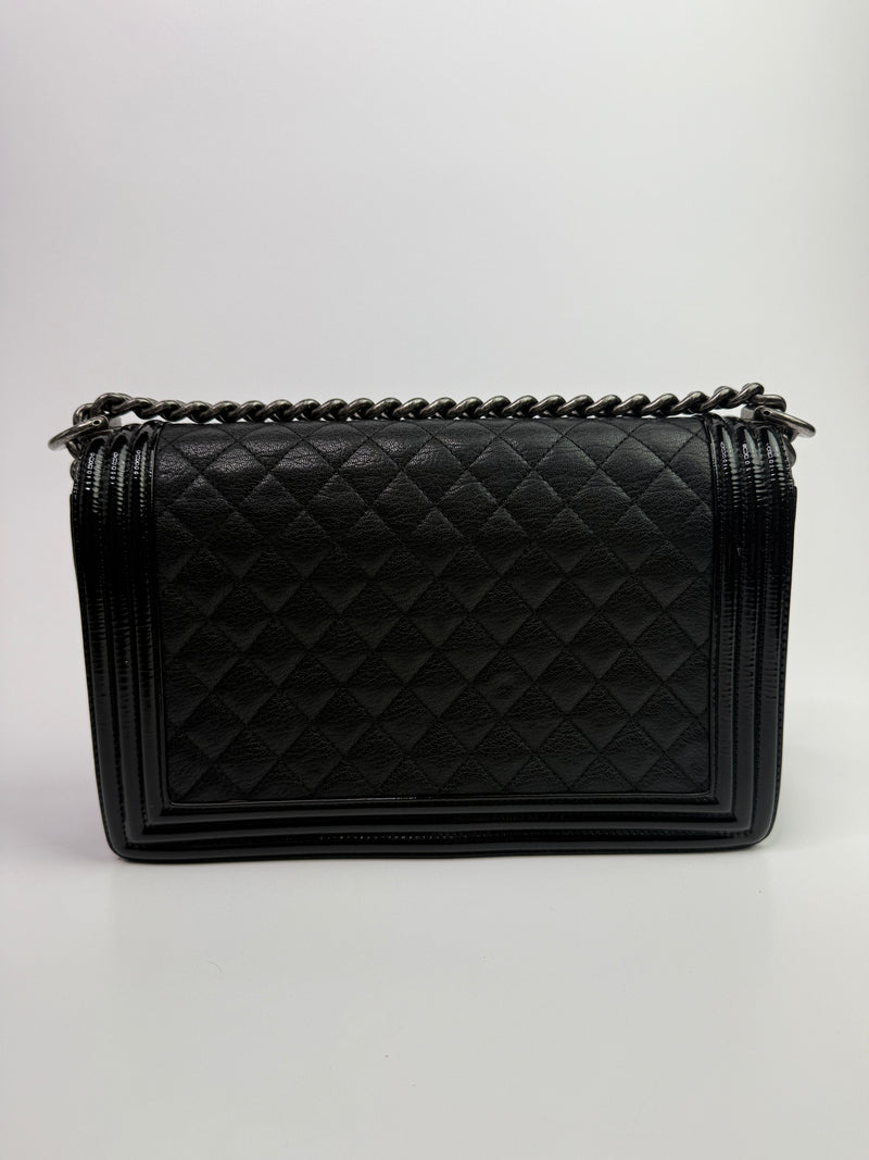 Chanel Boy Bag Large In Black Calfskin Leather SHW