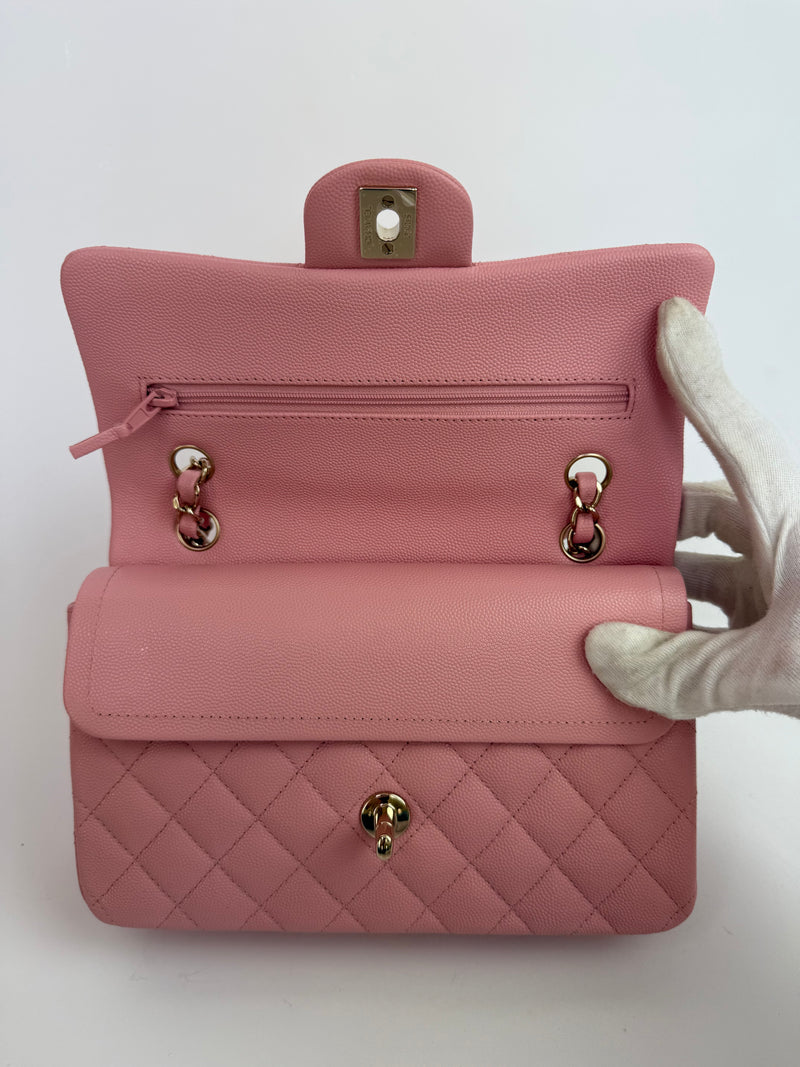 Chanel Small Classic Double Flap In Pink Caviar Leather With GHW