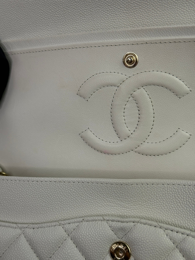 Chanel Medium Classic Double Flap White Caviar Leather With GHW