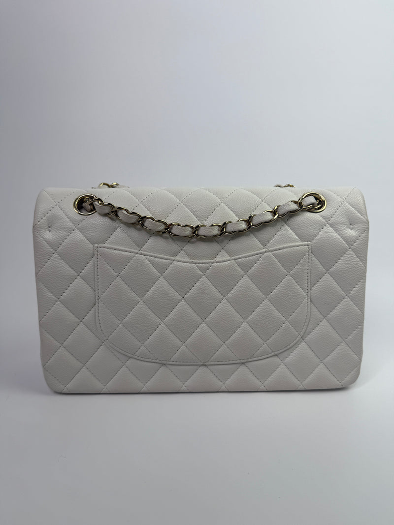 Chanel Medium Classic Double Flap White Caviar Leather With GHW