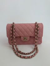 Chanel Small Classic Double Flap In Pink Caviar Leather With GHW