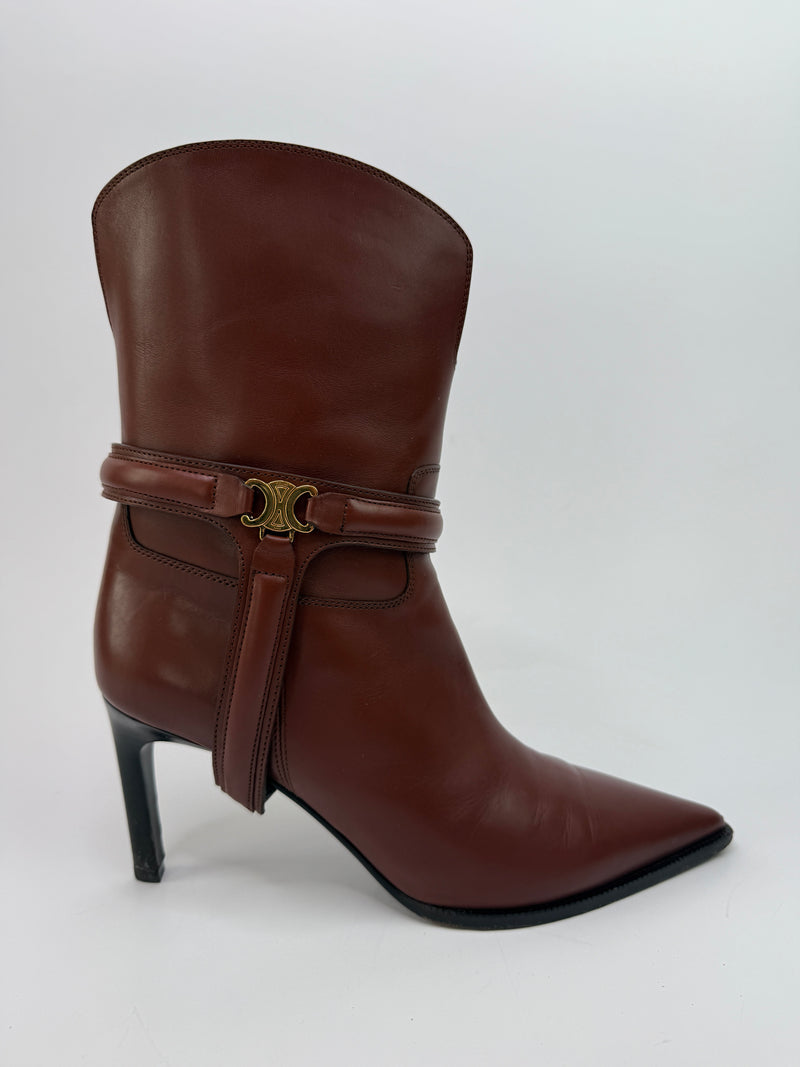 Celine Brown Triomphe Harness 80 Leather Boots (Size 41/UK8)