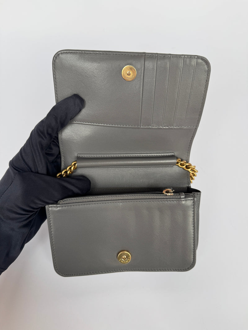 Chanel Boy Square Wallet On Chain In Grey Caviar GHW