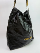 Chanel 22 Large In Black Calfskin Leather With GHW