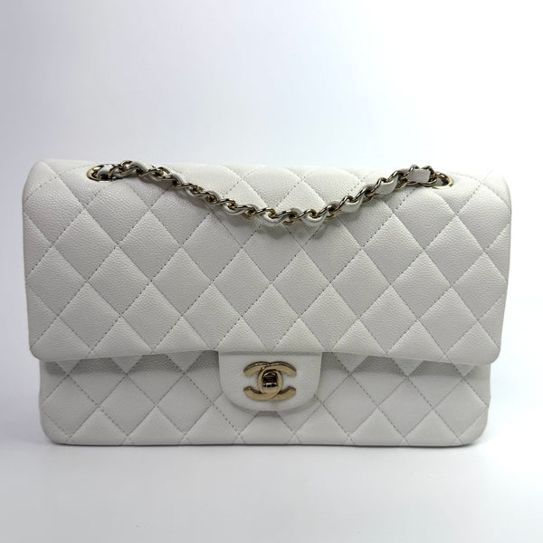 Chanel Medium Classic Double Flap White Caviar Leather With GHW