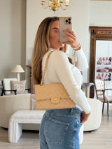 Chanel Medium Classic Double Flap Beige Caviar Leather With GHW