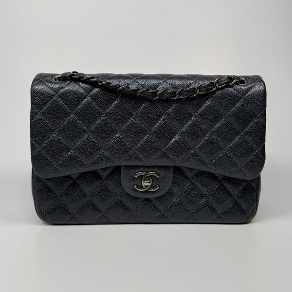 Chanel Jumbo Gunmetal Metallic Calfskin Leather With RHW