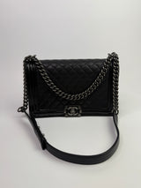 Chanel Boy Bag Large In Black Calfskin Leather SHW