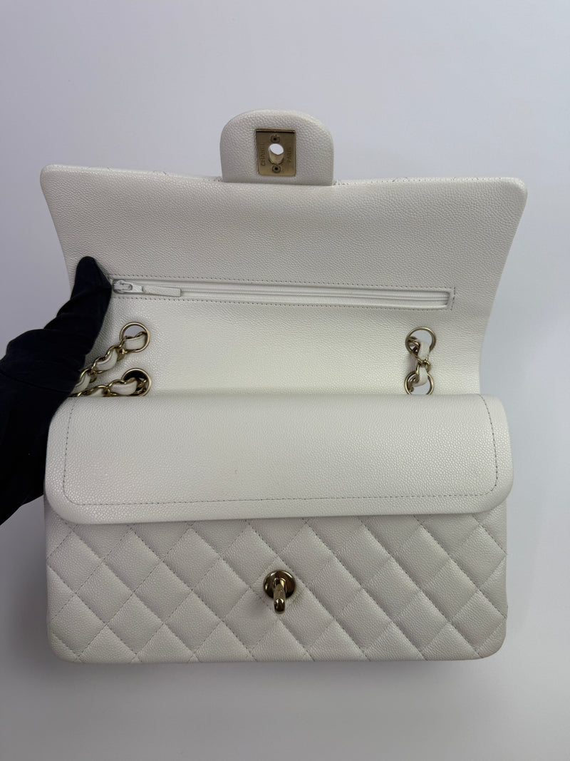 Chanel Medium Classic Double Flap White Caviar Leather With GHW