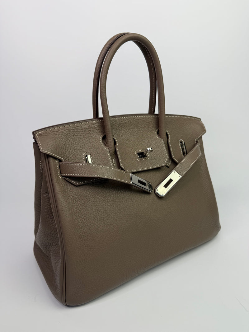 Hermès Birkin 30 In Etoupe Clemence Leather With PHW