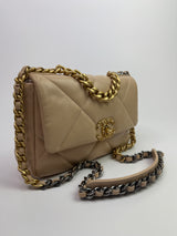 Chanel 19 Small Flap Bag In Beige Lambskin Leather