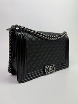 Chanel Boy Bag Large In Black Calfskin Leather SHW