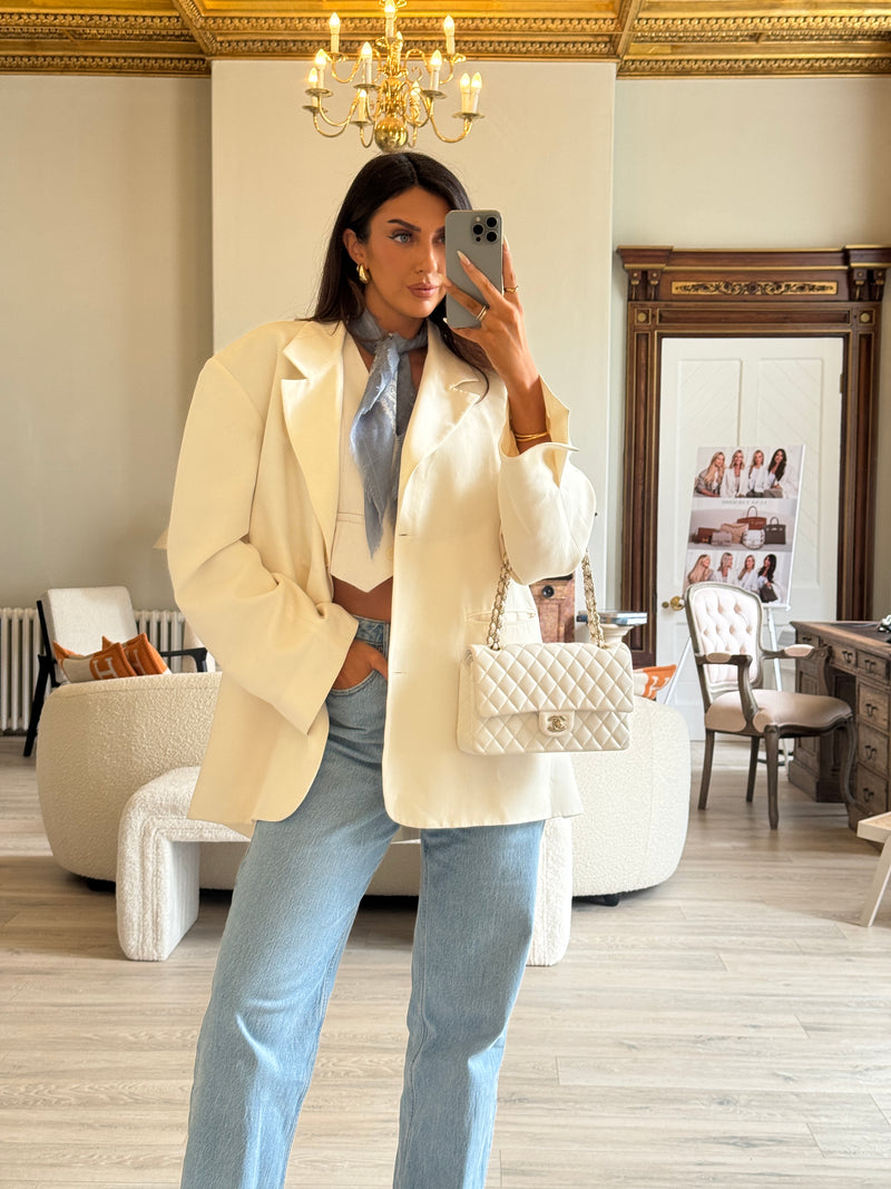 Chanel Medium Classic Double Flap White Caviar Leather With GHW