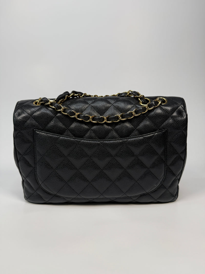 Chanel Classic Jumbo Single Flap In Black Caviar Leather With GHW