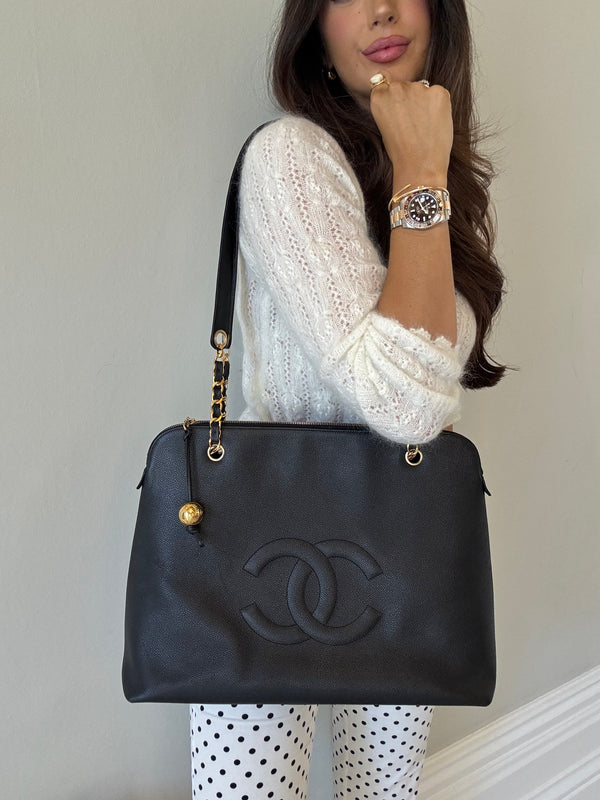 Chanel Vintage Black Caviar Tote Bag