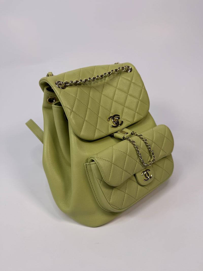 Chanel Duma Backpack In Green Calfskin Leather With PGHW