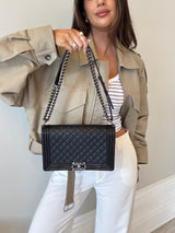 Chanel Boy Bag Large In Black Calfskin Leather SHW