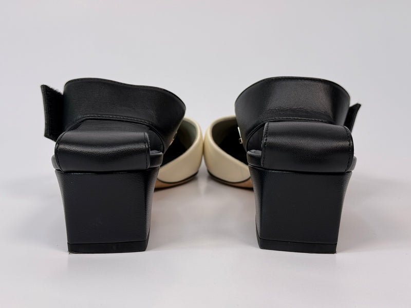 Chanel Two-Tone White & Black Kitten Heel Sandals (Size 37/UK4)