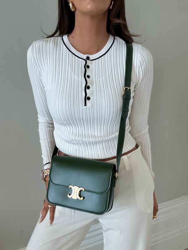 Celine Classique Medium Triomphe Bag In Green Calfskin
