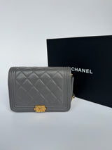 Chanel Boy Square Wallet On Chain In Grey Caviar GHW