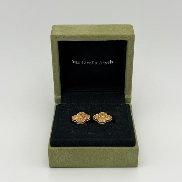Van Cleef & Arpels Vintage Alhambra Hammered 18K Yellow Gold Earrings