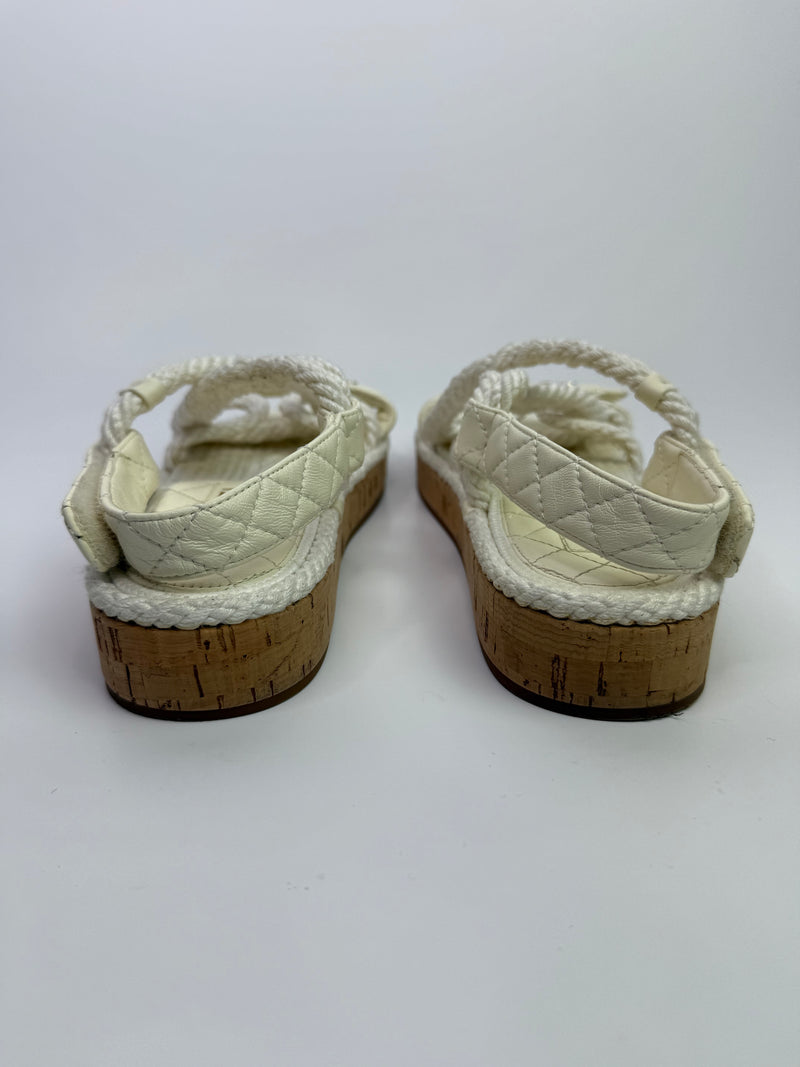 Chanel Ivory Cord And Lambskin Sandals (Size 38/UK5)