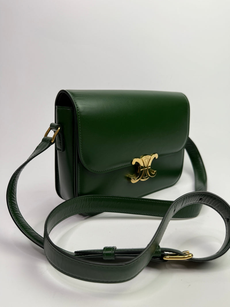 Celine Classique Medium Triomphe Bag In Green Calfskin