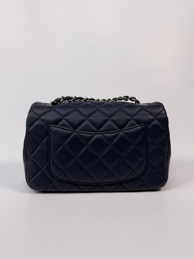 Chanel Mini Rectangle Flap Bag In Navy Lambskin With SHW
