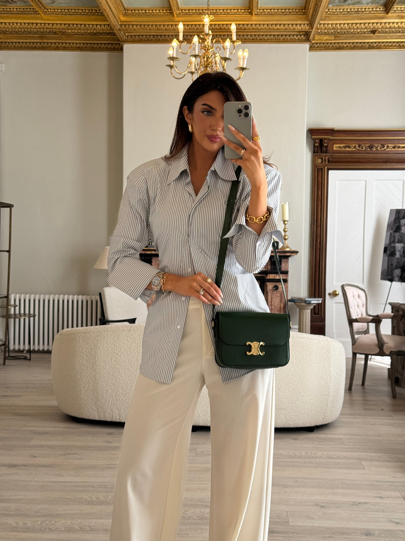 Celine Classique Medium Triomphe Bag In Green Calfskin