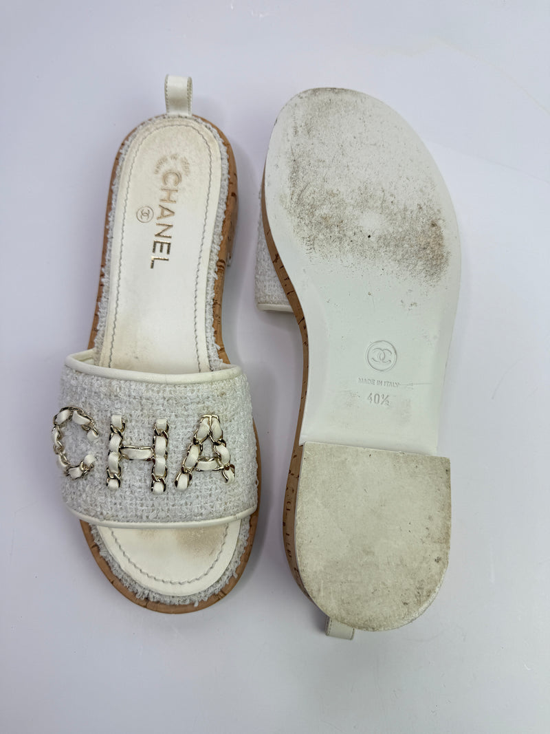 Chanel CC Tweed Mules (Size 40.5/UK7.5)