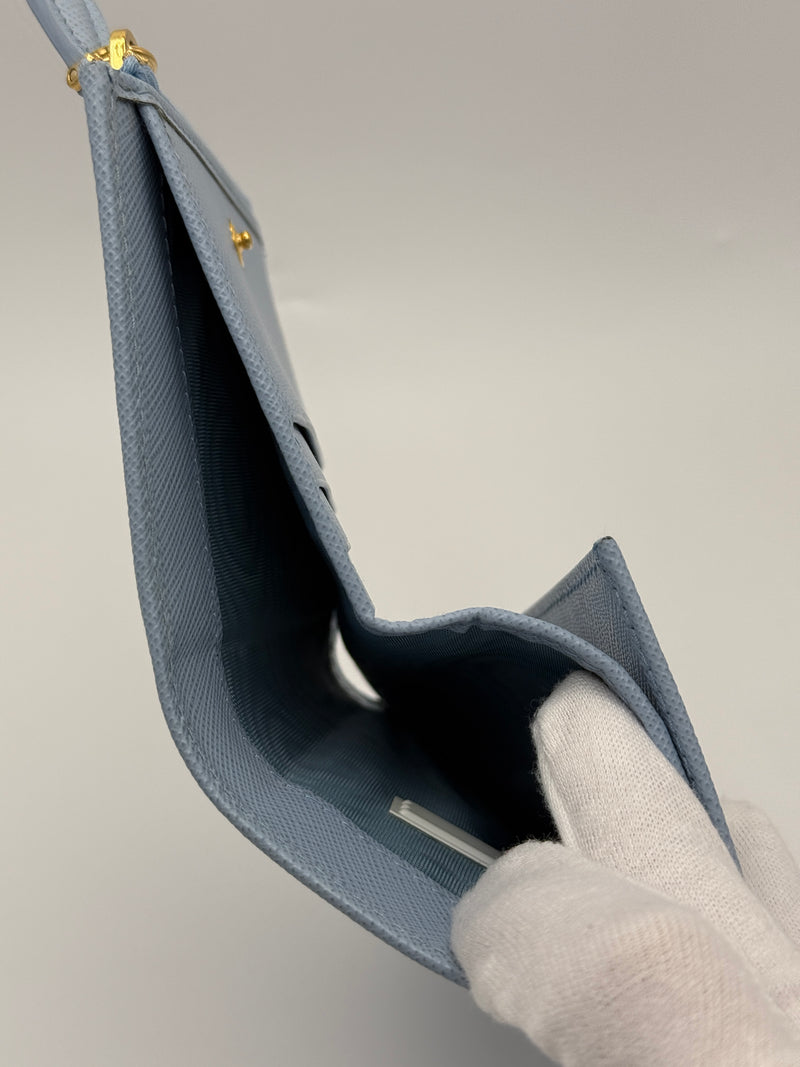 Prada Small Wallet In Pale Blue Saffiano Leather