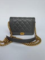 Chanel Boy Square Wallet On Chain In Grey Caviar GHW