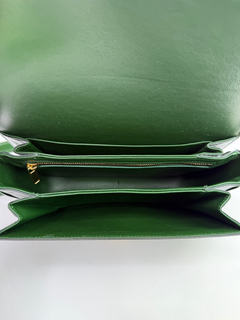Celine Classique Medium Triomphe Bag In Green Calfskin