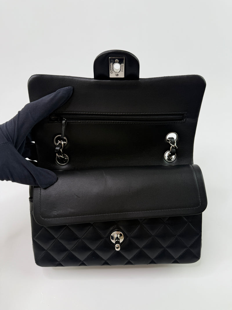 Chanel Small Classic Double Flap In Black Lambskin Leather With SHW