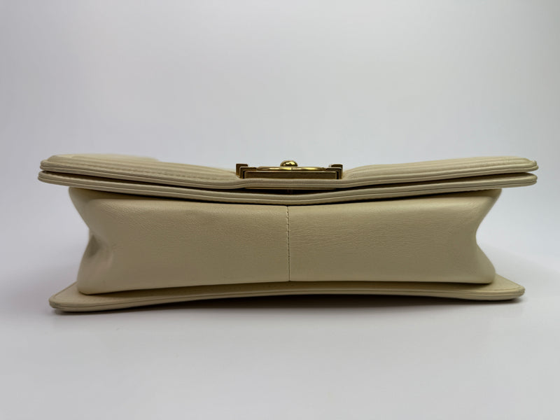 Chanel Boy Bag Medium In Cream Lambskin GHW