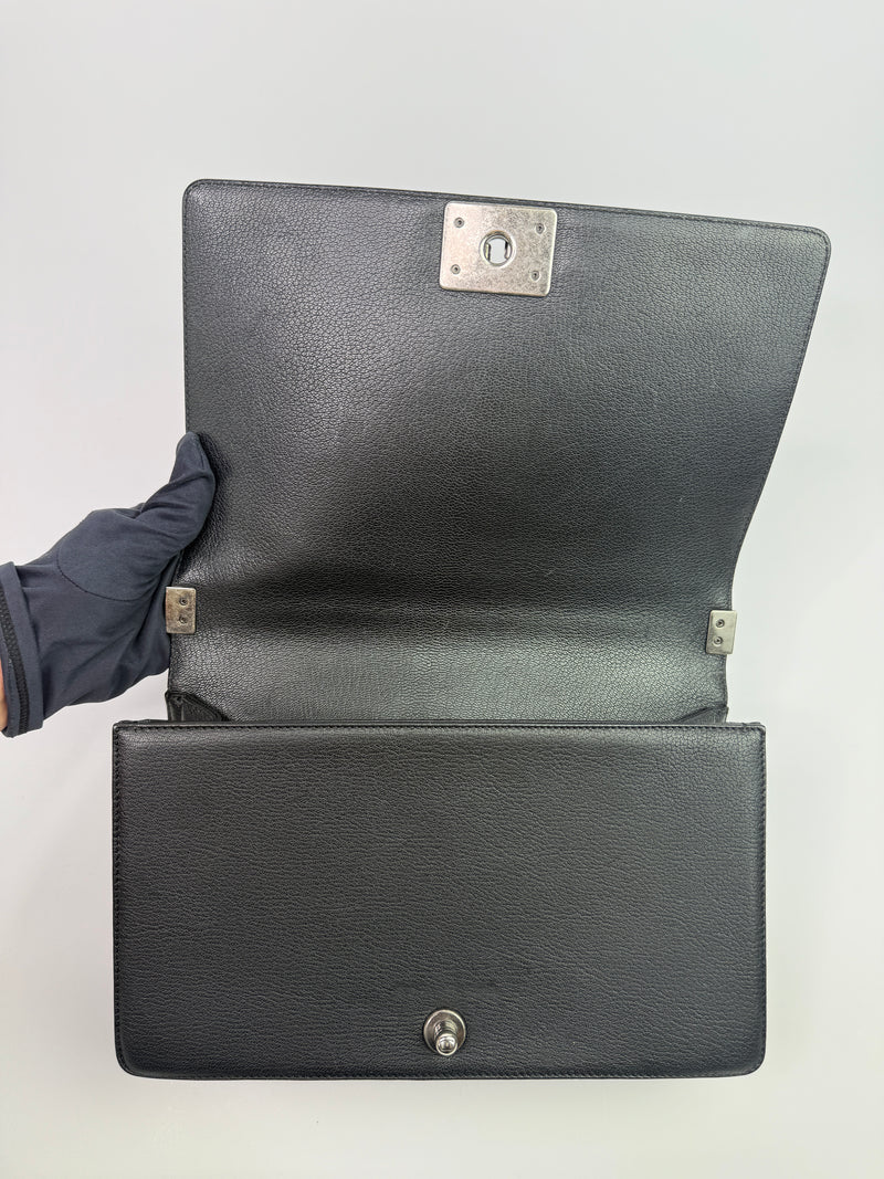 Chanel Boy Bag Large In Black Calfskin Leather SHW
