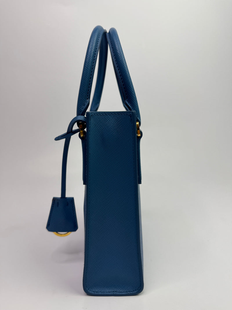 Prada Mini Tote In Powder Blue Saffiano Leather